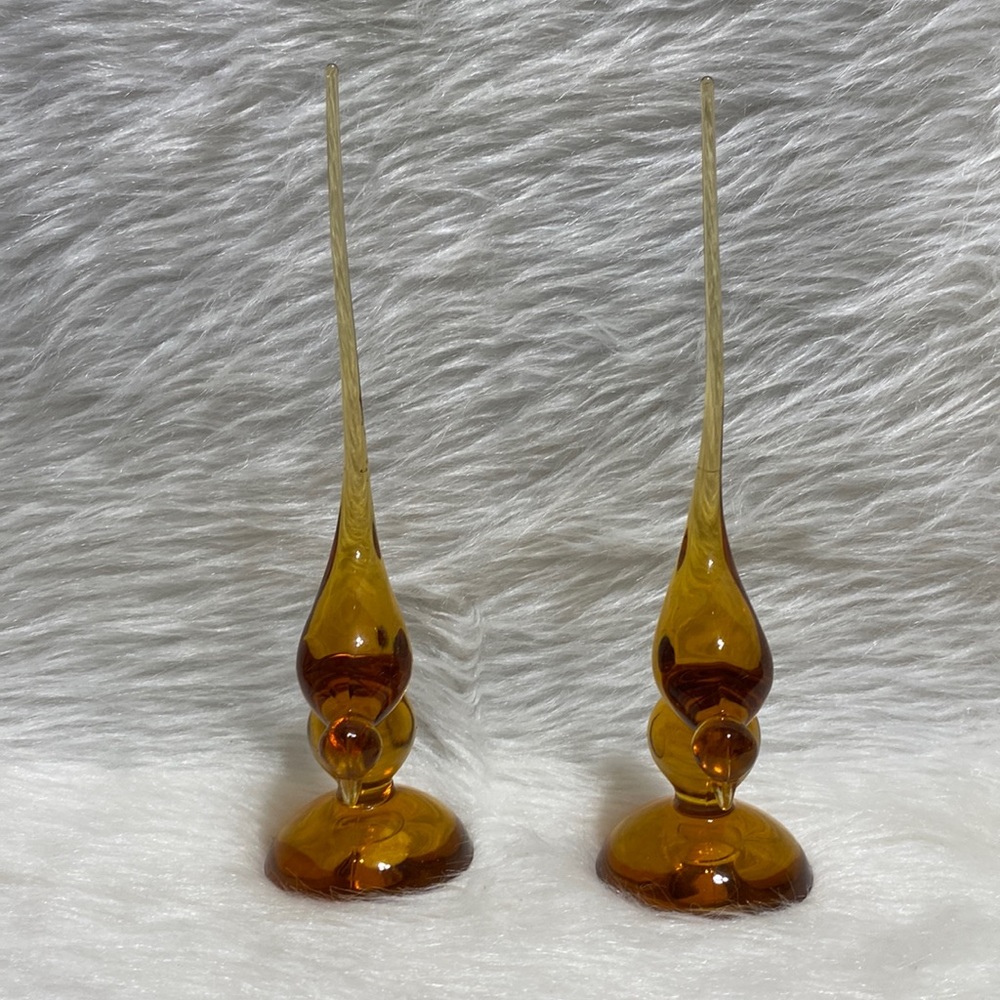 Viking Amber Art Glass Long Tail Birds - Picture 2 of 12
